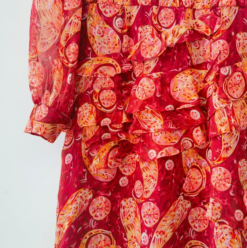 Saloni Isa Silk Georgette Tiered Ruffle Midi Dress - Picture 14 of 16